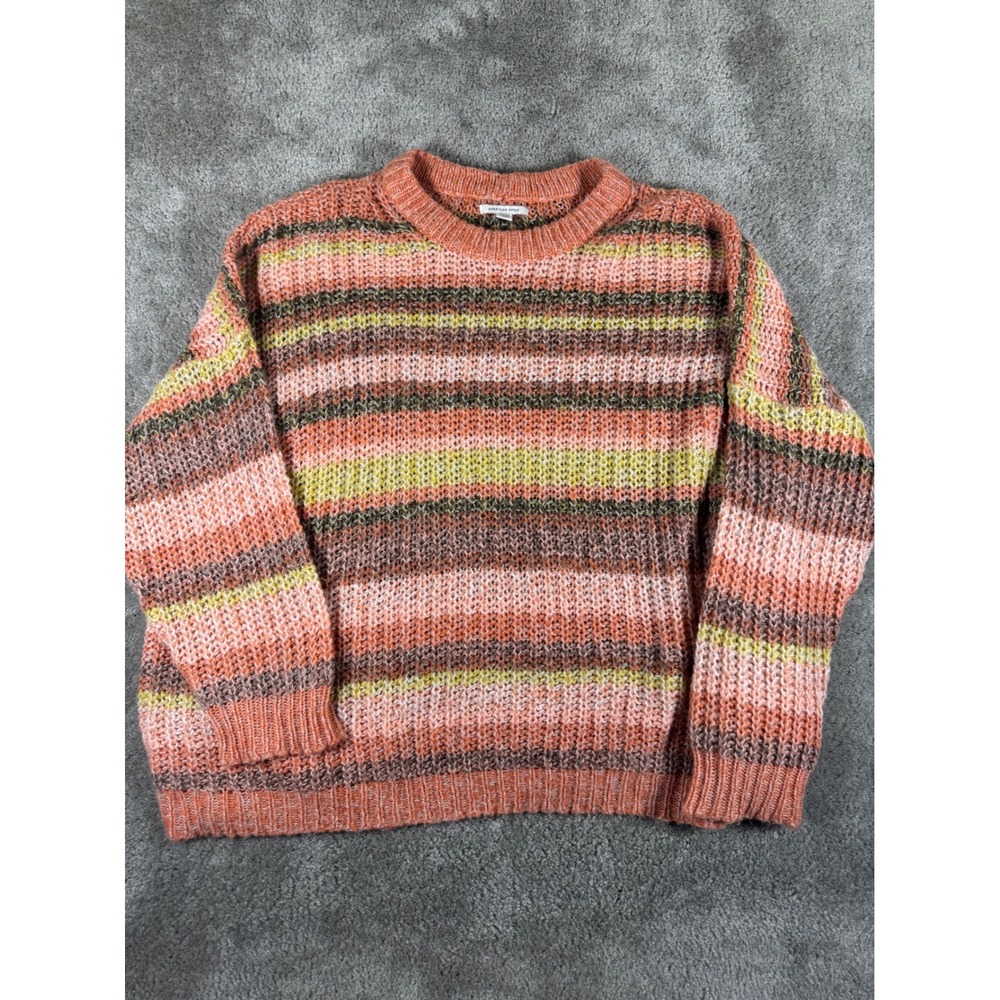 American Eagle Striped Oversized Crewneck Sweater XL Orange Pink Yellow Rib Knit